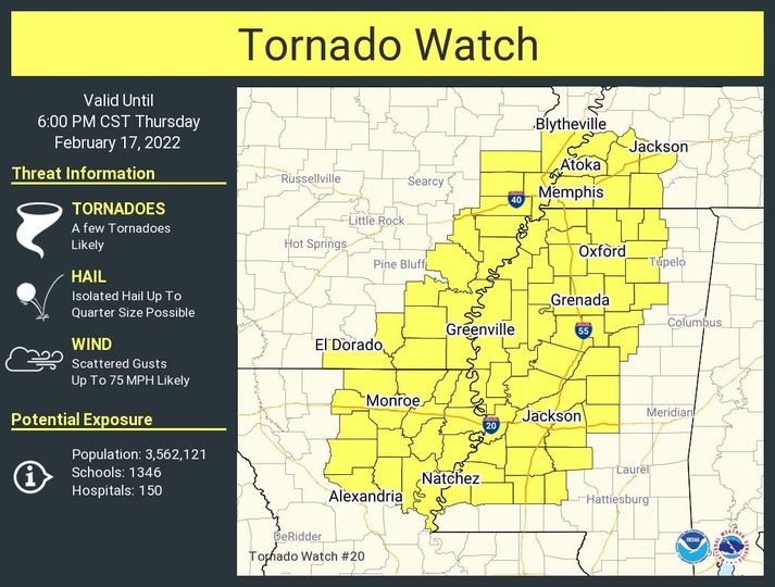 Tornado Watch Issued Until 6 PM