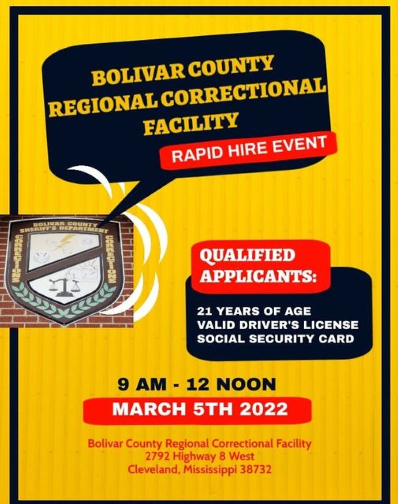 Bolivar County Regional Correctional Facility Holding Rapid Hire Event