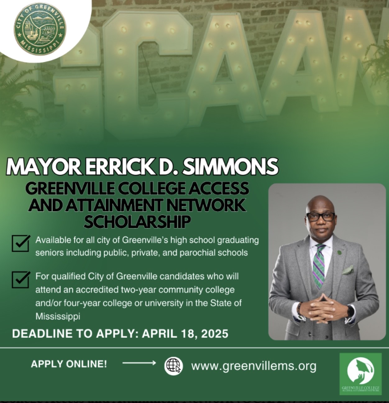Mayor Errick D. Simmons GCAAN Scholarship Now Open for Applications