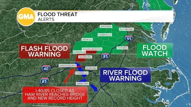 At least 1 dead as Chantal brings record-breaking flooding to North Carolina