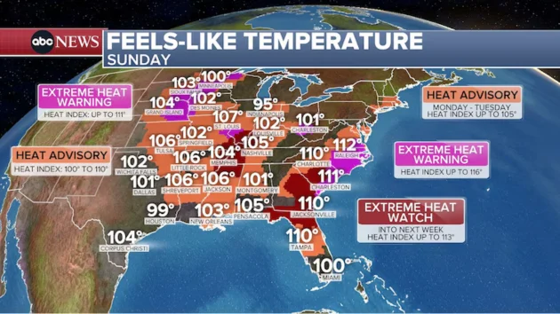 Heat indices could hit 120 as sweltering temperatures grip Eastern US