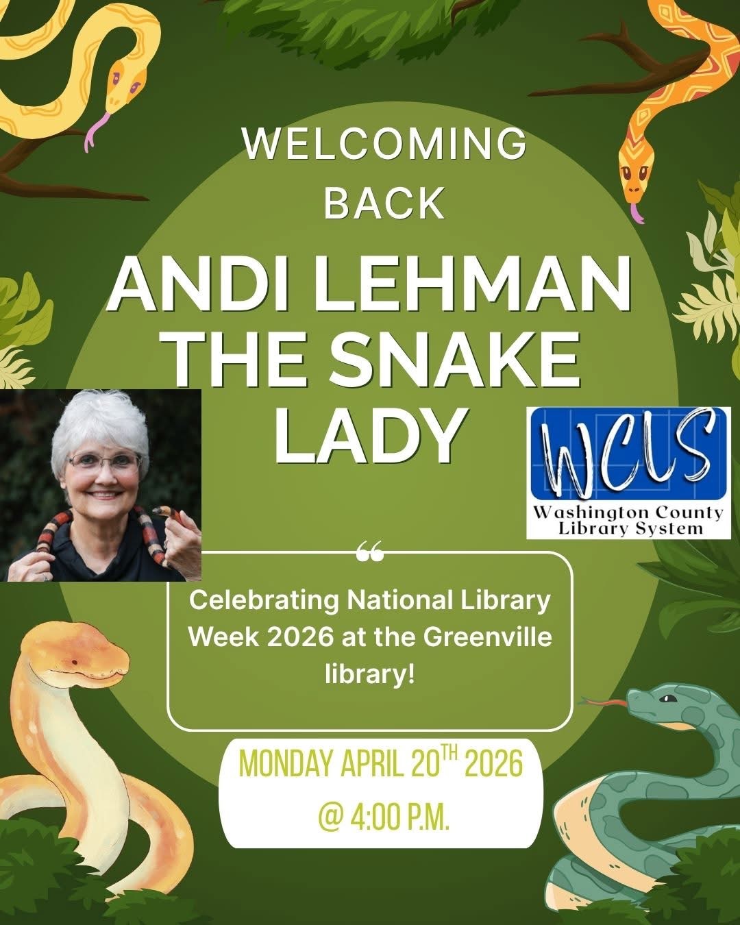 Greenville Library to Host “Snake Lady” Event for National Library Week