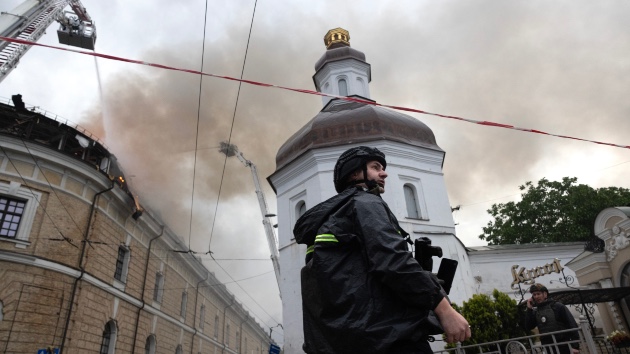 Russia bombards Kyiv with drones and missiles, sets fire to historic cathedral
